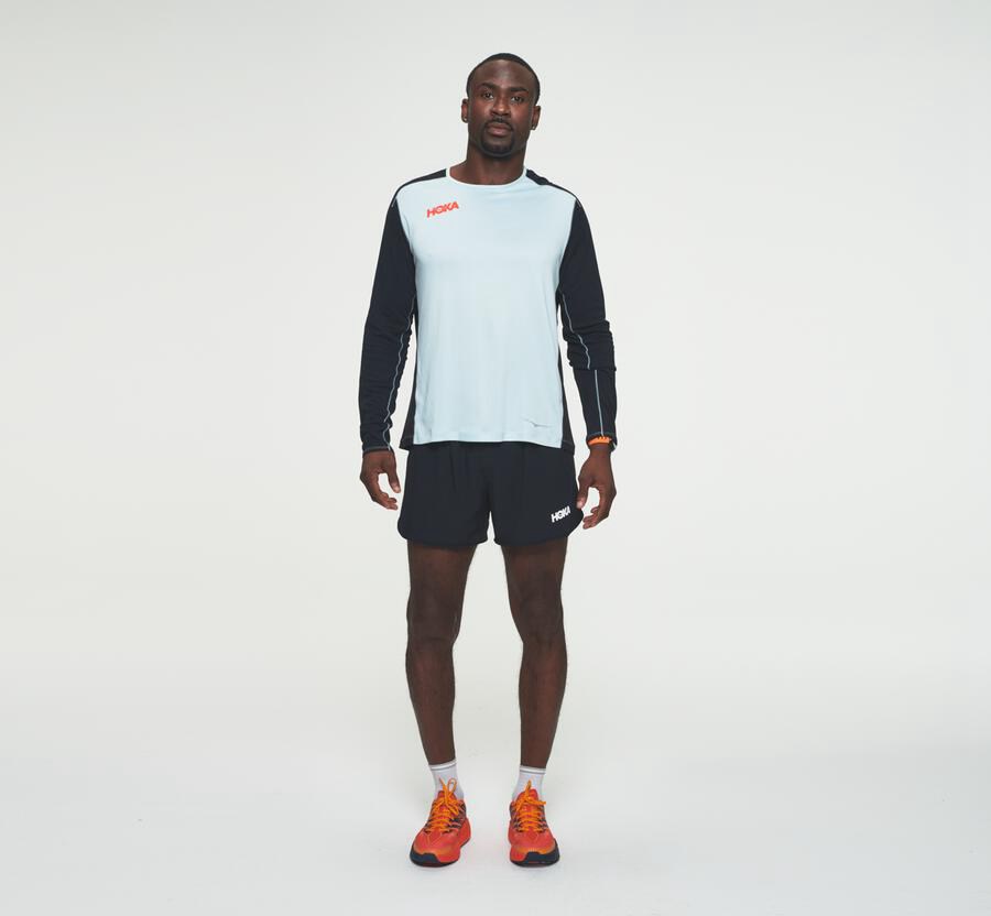 Hoka Australia One One Performance Long Sleeve - Mens Tops Blue/Black - ZWLUV-2019